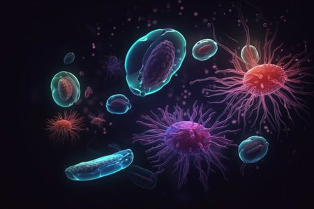 Bacteria, microscopic unicellular organisms, microorganism, under microscope zoomed in, study qualification.の素材