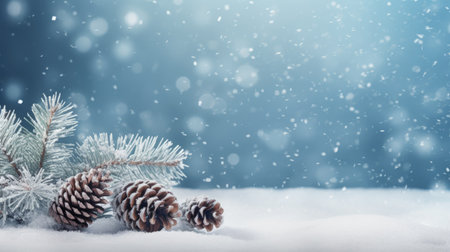 Snowy New Year's Eve Christmas card. Celebrating a snowy new year's eve with a charming Christmas card: winter wonderland, festive holidays, and seasonal greetings in a snow-covered landscape.の素材