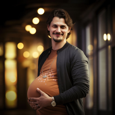 Pregnant man, expectant father: celebrating diversity in parenthood with the concept of a pregnant man challenging gender norms and expanding the definition of family.の素材