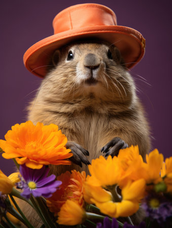 Groundhog Day celebration, with Punxsutawney Phil emerging to predict the weather, an annual tradition in February, anticipating an early spring or extended winter.の素材