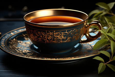 invigorating elegance: Kettle of tea, brewing, a cup of tranquil tea, capturing serenity and flavor in every sip, embracing the art of relaxation and timeless rituals.の素材