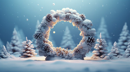 Snowy New Year's Eve Christmas card. Celebrating a snowy new year's eve with a charming Christmas card: winter wonderland, festive holidays, and seasonal greetings in a snow-covered landscape.の素材