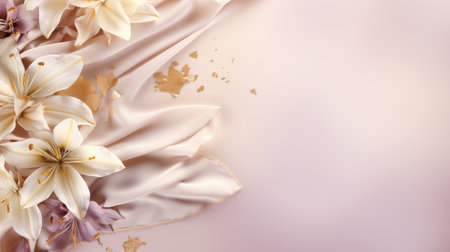 Graceful magnolia and lily banner: serene floral beauty with ample copy space, perfect for diverse creative projects and elegant designsの素材
