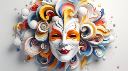 A vibrant carnival unfolds colorful masks adorning people's faces, creating an atmosphere of joy, festivity, mystery. mask showcase intricate designs, adding element of elegance to lively celebrationの素材