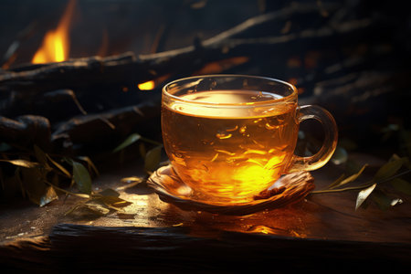 invigorating elegance: Kettle of tea, brewing, a cup of tranquil tea, capturing serenity and flavor in every sip, embracing the art of relaxation and timeless rituals.の素材