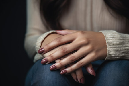 Elegant nails and trendy manicure showcase beauty, sophistication, and creativity in modern nail art, offering a glimpse into the world of stylish and meticulously adorned fingertipsの素材