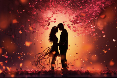 Happy Valentine's Day. Celebrating love: valentine romance, hearts, and sweet moments captured in a whimsical journey of affectionate connectionの素材