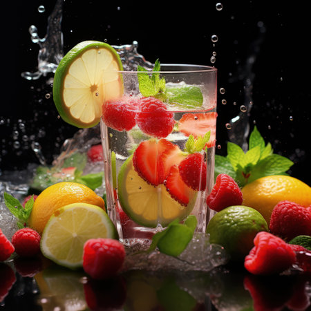 Quenching summer thirst: vibrant fruity drinks on ice, a refreshing blend of citrus, tropical flavors, and coolness for a perfect summer chill-out, deliciously tempting and visually appealingの素材