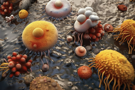 Bacteria, microscopic unicellular organisms, microorganism, under microscope zoomed in, study qualification.の素材