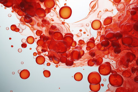 In microscopic world, countless vibrant erythrocytes, red blood cells, traverse circulatory system, tirelessly carrying life-sustaining oxygen, resembling a dynamic network vital for human vitalityの素材
