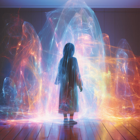 Human electromagnetic field - a subtle, radiant energy enveloping body. Vibrant frequencies depict dynamic interplay of life force, resonating in harmony with the holistic vitality of the individualの素材