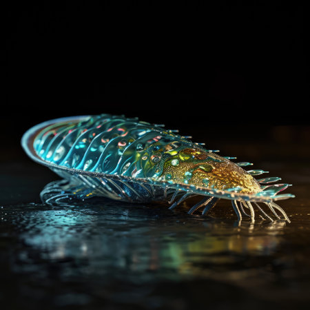 Infusoria aquatic. Tiny ciliates and flagellates create a vibrant ecosystem, embodying the intricate biodiversity within water environments, revealing the hidden world of minute, dynamic life formsの素材