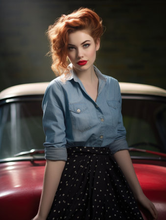 Vibrant 1950s fashion leather jackets, poodle skirts, slicked-back hair capturing the essence of iconic rock and roll imagery. rebellion and style reminiscent of an era that reshaped culture and fashion.の素材