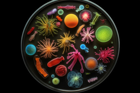 Bacteria, microscopic unicellular organisms, microorganism, under microscope zoomed in, study qualification.の素材