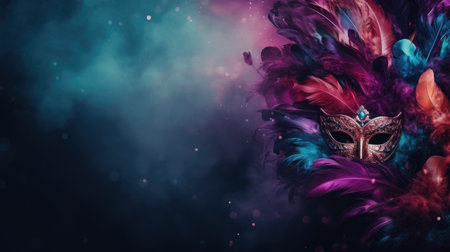 A vibrant carnival unfolds colorful masks adorning people's faces, creating an atmosphere of joy, festivity, mystery. mask showcase intricate designs, adding element of elegance to lively celebrationの素材