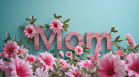 Banner with text mom adorned with flowers, a heartwarming and floral tribute to celebrate the essence of motherhood, expressing love and appreciation in beautifully designed sentiment filled display.の素材
