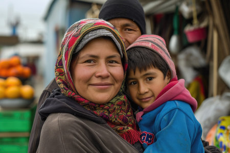 Smiling emigrants, faces embracing new opportunities with joy, resilience, and optimismの素材