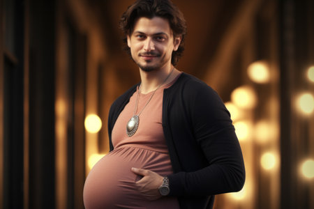 Pregnant man, expectant father: celebrating diversity in parenthood with the concept of a pregnant man challenging gender norms and expanding the definition of family.の素材