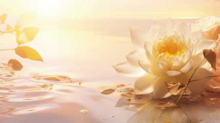 Graceful magnolia and lily banner: serene floral beauty with ample copy space, perfect for diverse creative projects and elegant designsの素材