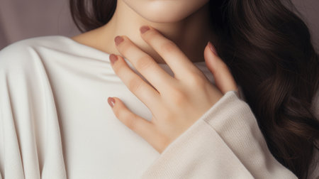 Elegant nails and trendy manicure showcase beauty, sophistication, and creativity in modern nail art, offering a glimpse into the world of stylish and meticulously adorned fingertipsの素材