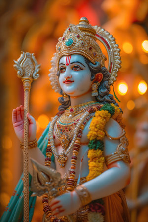 divine celebration: honoring Ram Navami, a sacred Hindu festival commemorating the birth of Lord Rama, with devout worship, spiritual rituals, and vibrant cultural festivities steeped in tradition.の素材