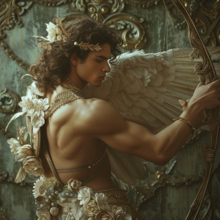 Charming Cupid: a whimsical depiction of the iconic symbol of love, capturing the essence of romance and affection in fantasy inspired imageryの素材