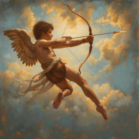 Charming Cupid: a whimsical depiction of the iconic symbol of love, capturing the essence of romance and affection in fantasy inspired imageryの素材