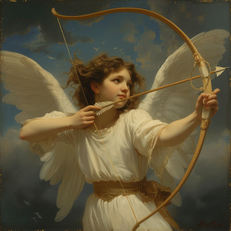 Charming Cupid: a whimsical depiction of the iconic symbol of love, capturing the essence of romance and affection in fantasy inspired imageryの素材