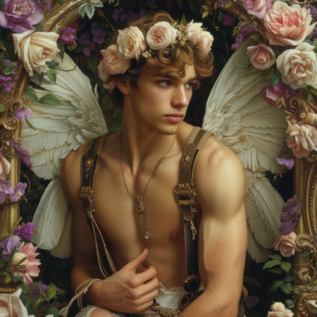 Charming Cupid: a whimsical depiction of the iconic symbol of love, capturing the essence of romance and affection in fantasy inspired imageryの素材