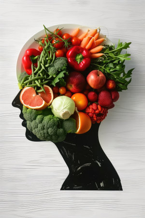 A nourishing lifestyle: fruits and vegetables, diet, proper nutrition and healthy habits to enhance vitality, well-being and longevity in everyday life.の素材