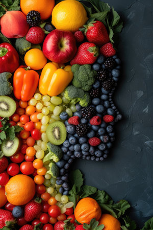 A nourishing lifestyle: fruits and vegetables, diet, proper nutrition and healthy habits to enhance vitality, well-being and longevity in everyday life.の素材