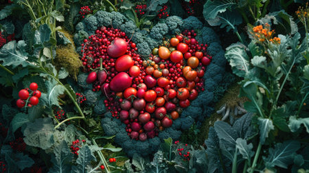 A nourishing lifestyle: fruits and vegetables, diet, proper nutrition and healthy habits to enhance vitality, well-being and longevity in everyday life.の素材