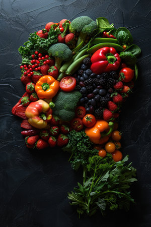 A nourishing lifestyle: fruits and vegetables, diet, proper nutrition and healthy habits to enhance vitality, well-being and longevity in everyday life.の素材