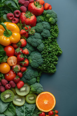 A nourishing lifestyle: fruits and vegetables, diet, proper nutrition and healthy habits to enhance vitality, well-being and longevity in everyday life.の素材