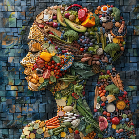 A nourishing lifestyle: fruits and vegetables, diet, proper nutrition and healthy habits to enhance vitality, well-being and longevity in everyday life.の素材