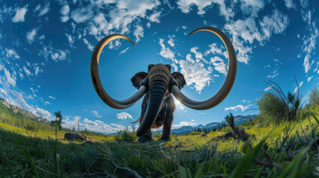 Prehistoric mammoth, an ancient giant of the ice age, symbolizing the wilderness and grandeur of prehistoric times, a majestic creature frozen in time.の素材