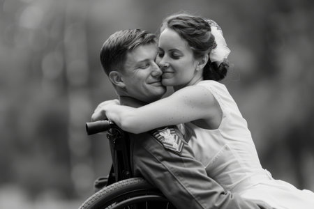 Enduring love: tender moments and unwavering devotion in the embrace of a soldier's heart.の素材