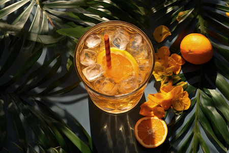 Quenching summer thirst: vibrant fruity drinks on ice, a refreshing blend of citrus, tropical flavors, and coolness for a perfect summer chill-out, deliciously tempting and visually appealingの素材