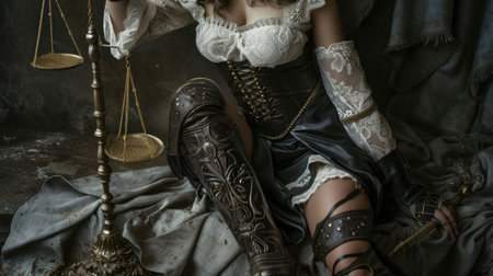 Legal elegance: a stunning portrayal of lady justice with scale Themis, embodying the essence of fairness and order, symbolizing the judicial system's beauty and ethical balance.の素材