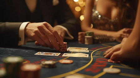 Casino, online gaming, app Texas Hold'em, roulette, and a variety of chips for an immersive and thrilling gaming mobile device and live gamesの素材