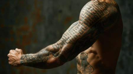 Personal expression: tattoo in a man, symbol of individuality, unique identity and creative self-expression, body art and personal style, embracing diversity and authenticity.の素材