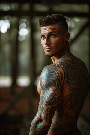 Foto de Personal expression: tattoo in a man, symbol of individuality, unique identity and creative self-expression, body art and personal style, embracing diversity and authenticity. - Imagen libre de derechos