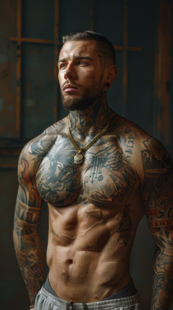 Personal expression: tattoo in a man, symbol of individuality, unique identity and creative self-expression, body art and personal style, embracing diversity and authenticity.の素材
