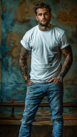 Personal expression: tattoo in a man, symbol of individuality, unique identity and creative self-expression, body art and personal style, embracing diversity and authenticity.の素材