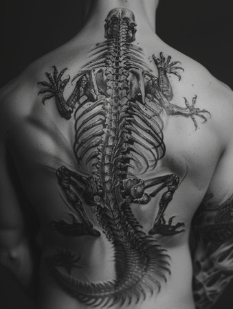 Personal expression: tattoo in a man, symbol of individuality, unique identity and creative self-expression, body art and personal style, embracing diversity and authenticity.の素材