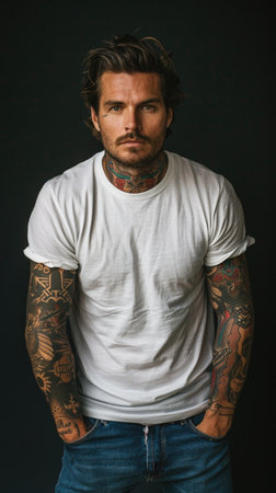 Personal expression: tattoo in a man, symbol of individuality, unique identity and creative self-expression, body art and personal style, embracing diversity and authenticity.の素材