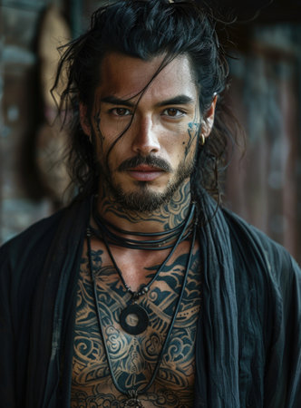 Personal expression: tattoo in a man, symbol of individuality, unique identity and creative self-expression, body art and personal style, embracing diversity and authenticity.の素材