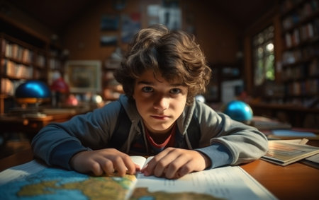 Schooling concept, young child learning in school, essence of education, growth, development within the classroom environment, fostering curiosity, knowledge, and academic success.の素材