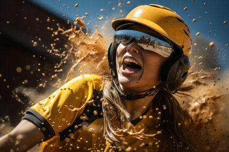 Energetic baseball: fast and slow pitch, teamwork, sportsmanship, entertainment with bat, ball, and glove in a thrilling outdoor team sport experience.の素材