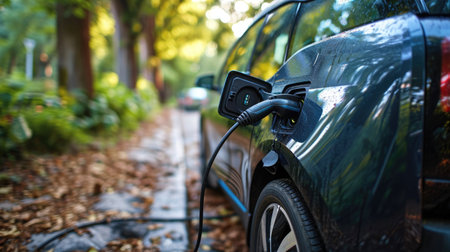energizing sustainability: the electric green and eco-friendly car revolution, showing efficient battery charging and embracing eco-conscious driving for a greener and cleaner automotive future.の素材
